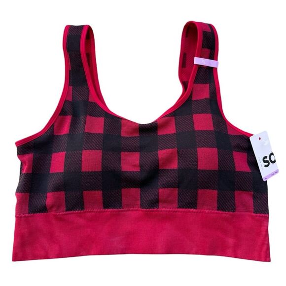 SO Bralette Wire-free Removable Pads Red Black Buffalo Print FALL WINTER XL NWT - Picture 1 of 7